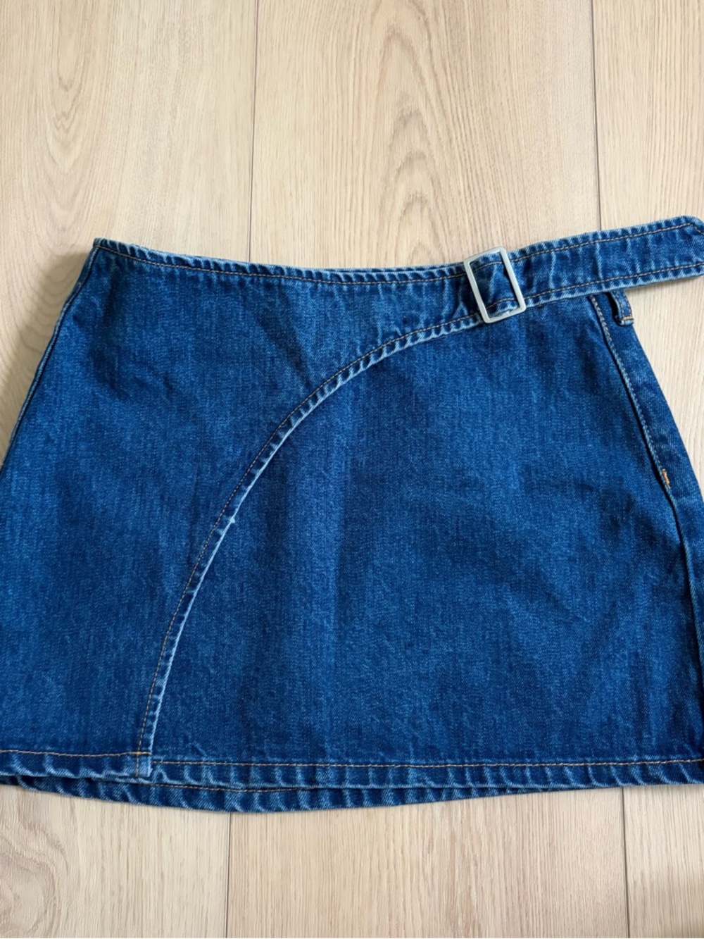 Princess Polly Dark Blue Denim Wrap Mini Skirt with Buckle